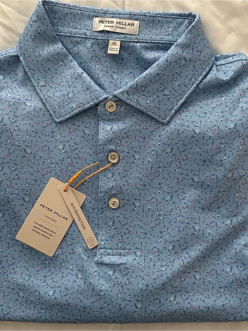 Peter Millar Summer Comfort Golf Polo ‘Macaw’ Print | Men’s XL | $115 Blue